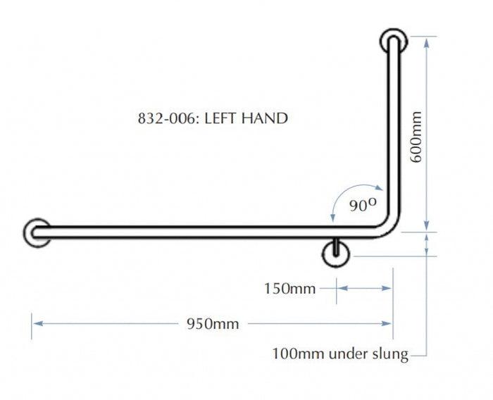 Bradley 832B-4 Toilet Grab Rail 90 Degree Left Hand