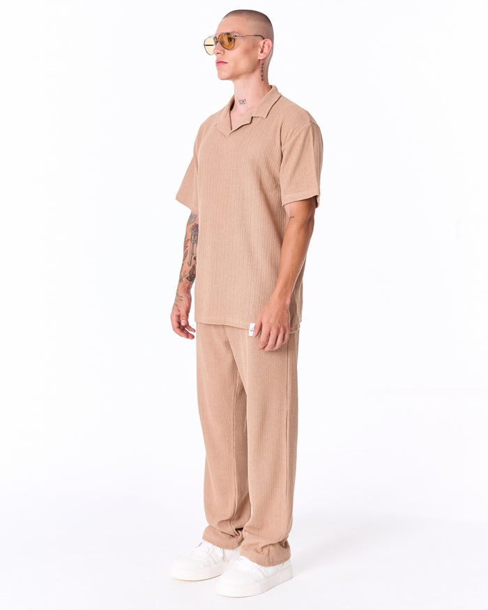 Martin Valen Breeze Fit men's beige tracksuit, full-length side view showing textured top and matching trousers