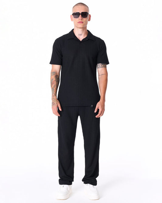 Martin Valen Breeze Fit men's black tracksuit, front mid-body view showing short-sleeve top
