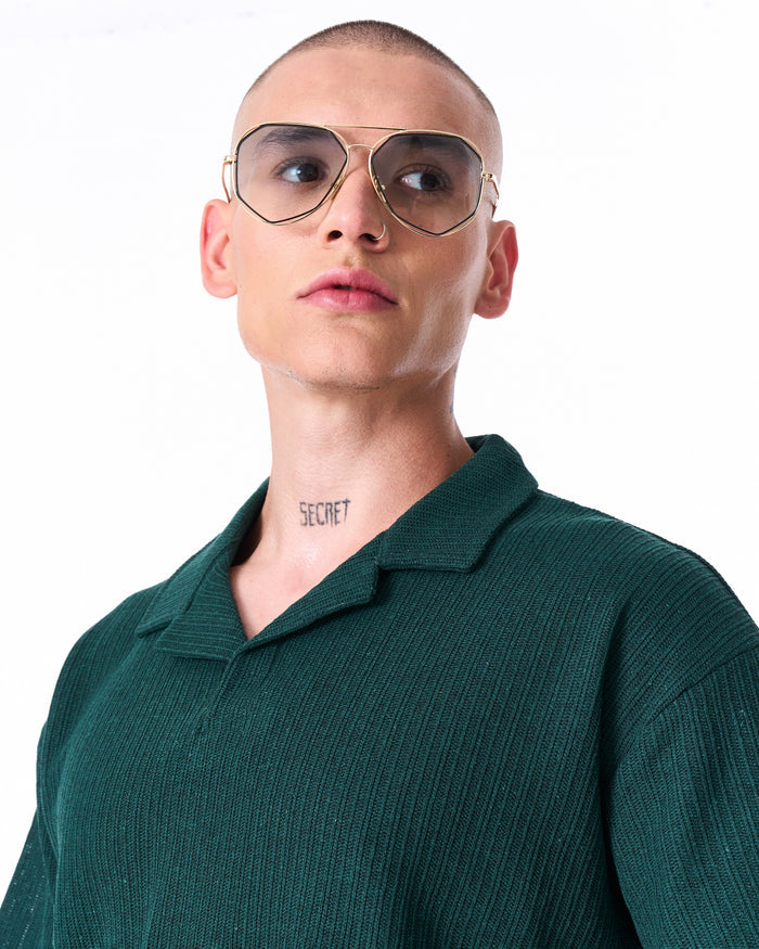 Martin Valen Breeze Fit men's tracksuit in dark green, close view of ribbed knit torso fabric