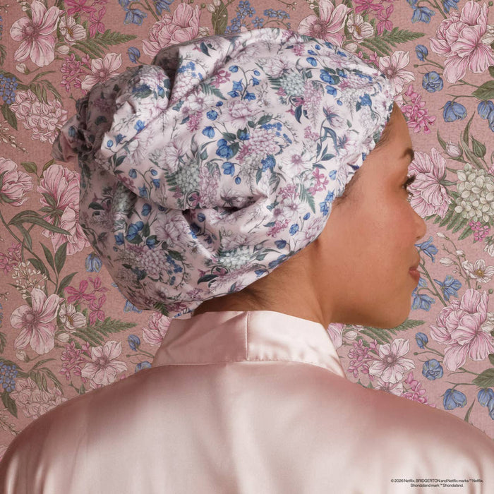 Bridgerton x Kitsch Satin-Lined Flexi Shower Cap in Wisteria