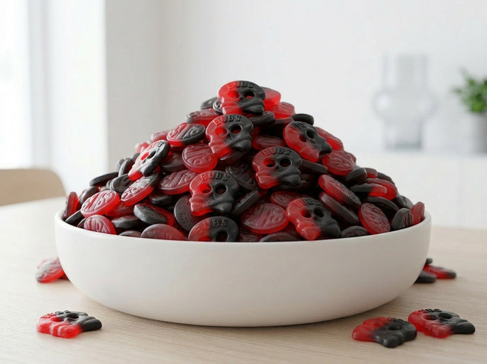 BUBS Raspberry Salty Licorice SKALLE Candy 4kg (141.10 oz) – Authentic Swedish Vegan Soft & Chewy Skull Candy Bulk Box