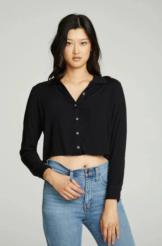 Chaser Cropped Long Sleeve Button Down Shirt