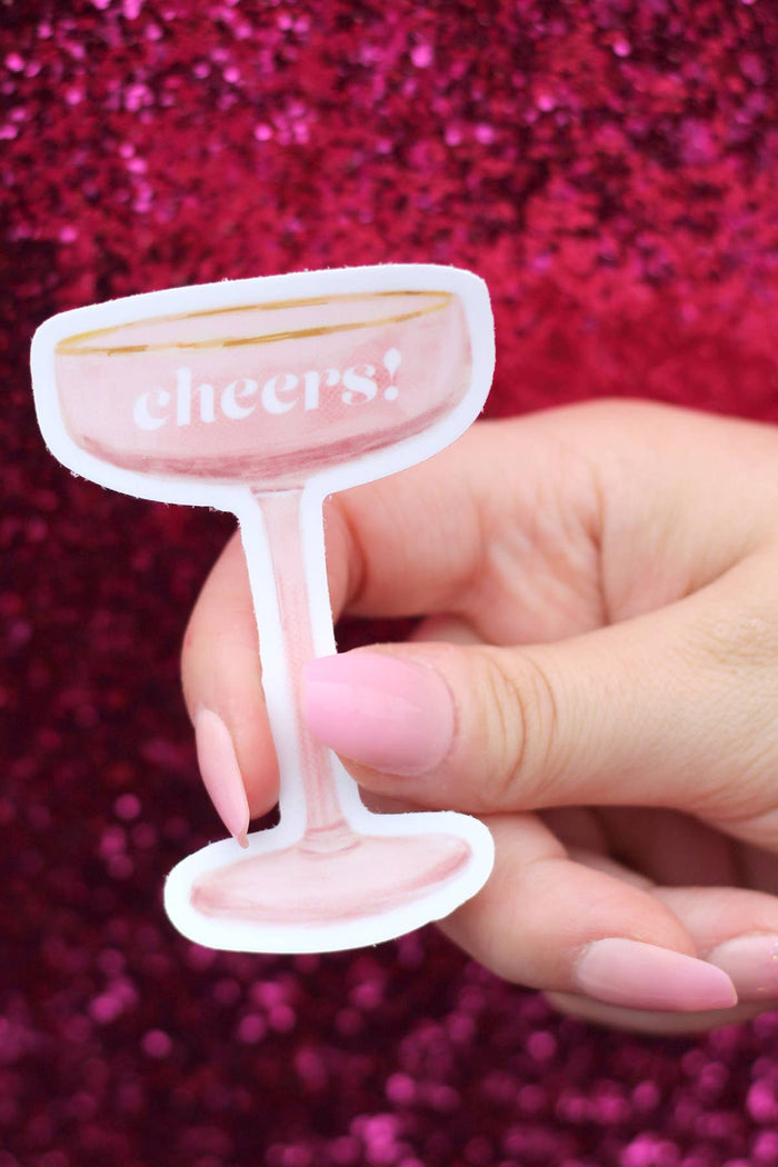 Cheers Pink Champagne Glass Vinyl Sticker - Taryn x Philip Boutique