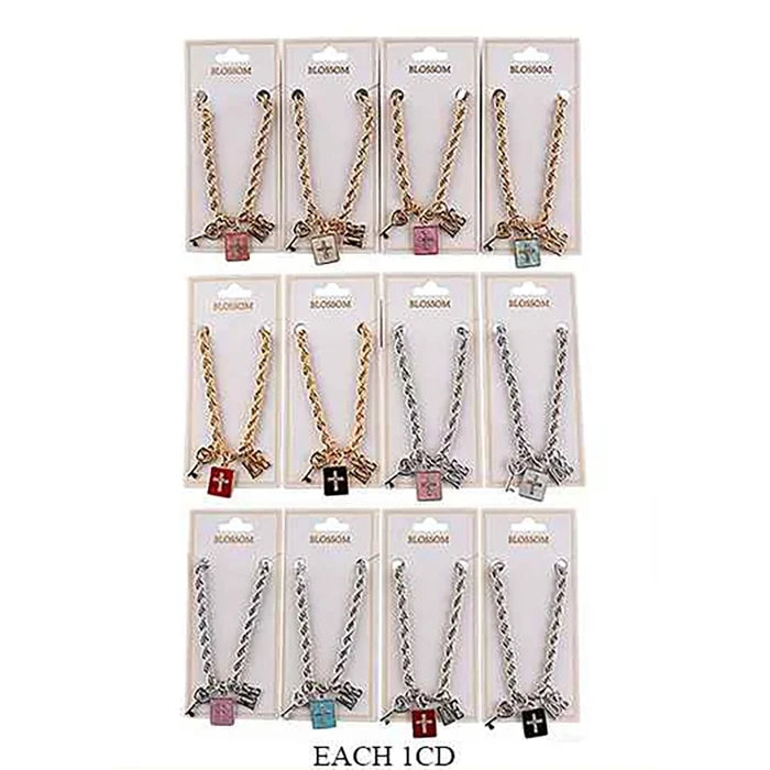 Chic Twisted Rope Chain Charm Bracelet – Cross, Key & "LOVE" Letter Charms (IBR-3872)