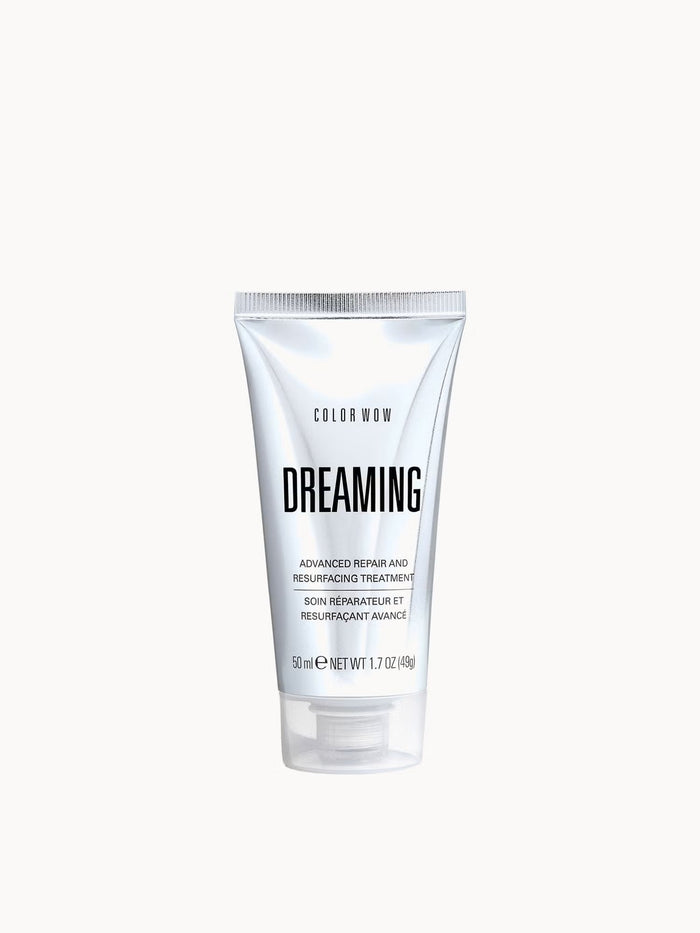 Color Wow Dreaming Advance Repair and Resurfacing Treatment 50ml hair care product, showing the sleek bottle with branding.