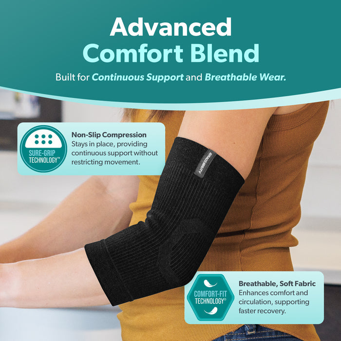 featuring non-slip compression and breathable soft fabric, the elbow compression sleeve fits women or men