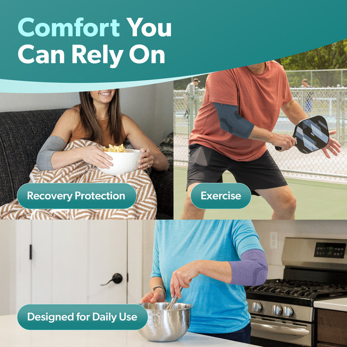 Our comfortable elbow sleeve gives you the comfort you can rely on from recovery protection, exercise, and normal daily use