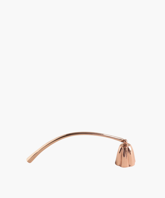 A solid copper candle snuffer with a rotating handle and bell-shaped cup, isolated on a white background. | SW Home