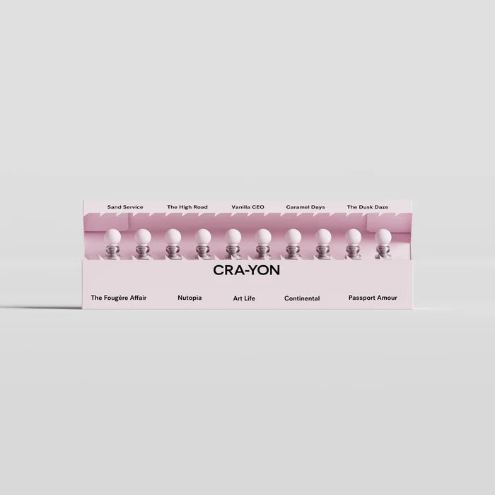 Åpen CRA-YON Fragrance Wardrobe Discovery Kit med 10 parfymesprøyter
