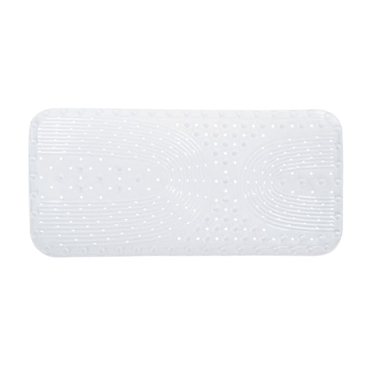 The Nuby Cushioned Bath Mat | White is a rectangular mat with rounded corners, a textured surface, and small suction cups underneath for non-slip bath safety.