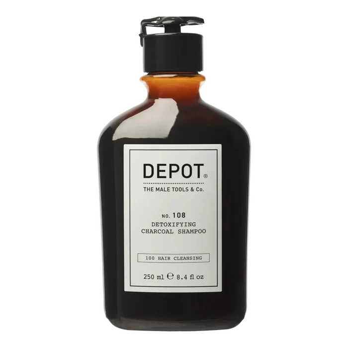 Depot No. 108 Detoxifying Charcoal sjampo i mørk amberflaske med pumpesystem