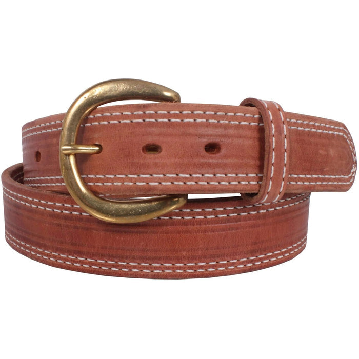 Double Stitch Brass Buckle Leather Belt #B109