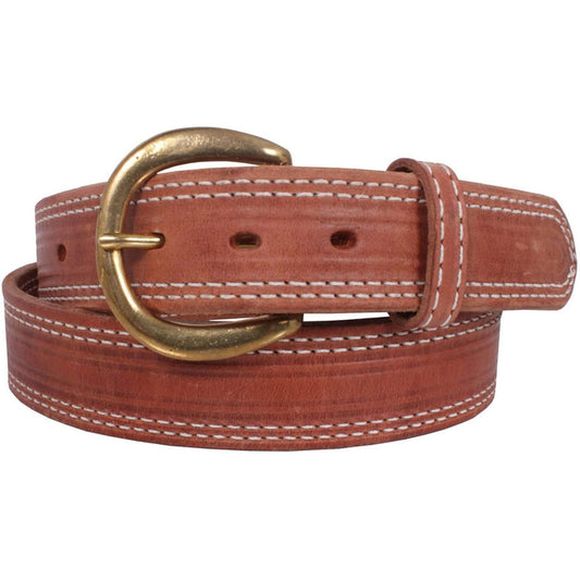 Double Stitch Brass Buckle Leather Belt #B109