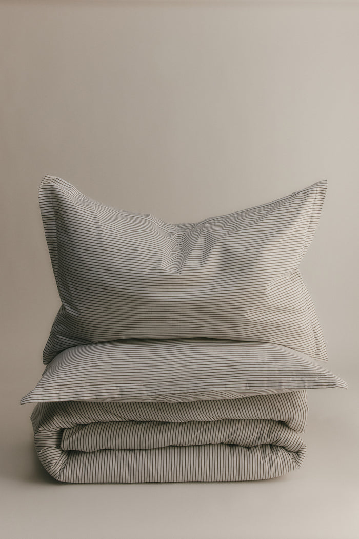 Duvet Cover and Sham Set in Olive/White Microstripe
