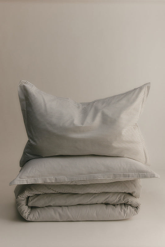 Duvet Cover and Sham Set in Olive/White Microstripe