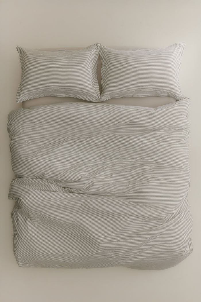 Duvet Cover and Sham Set in Olive/White Microstripe