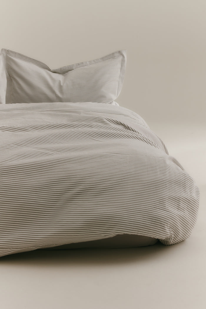 Duvet Cover and Sham Set in Olive/White Microstripe