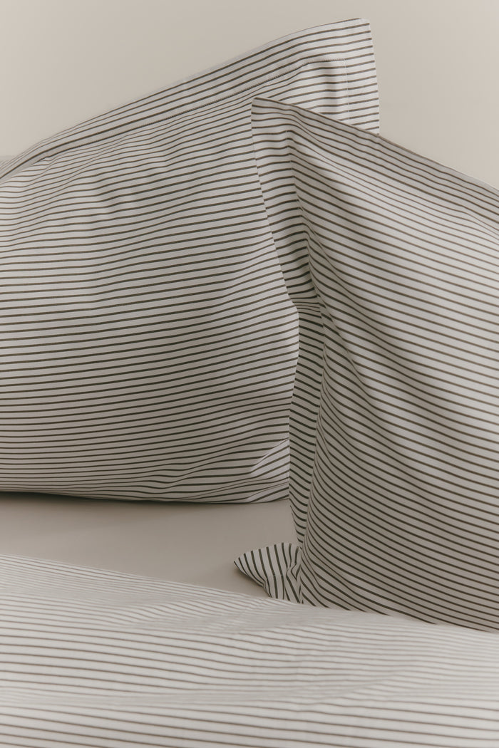 Duvet Cover and Sham Set in Olive/White Microstripe