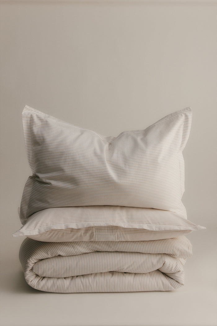 Duvet Cover and Sham Set in Sand/White Microstripe
