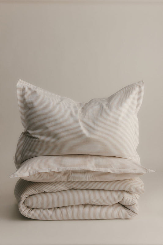 Duvet Cover and Sham Set in Sand/White Microstripe