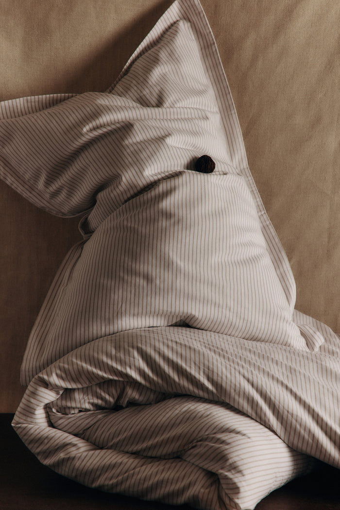 Duvet Cover and Sham Set in Sand/White Microstripe