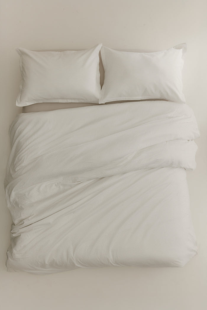 Duvet Cover and Sham Set in Sand/White Microstripe
