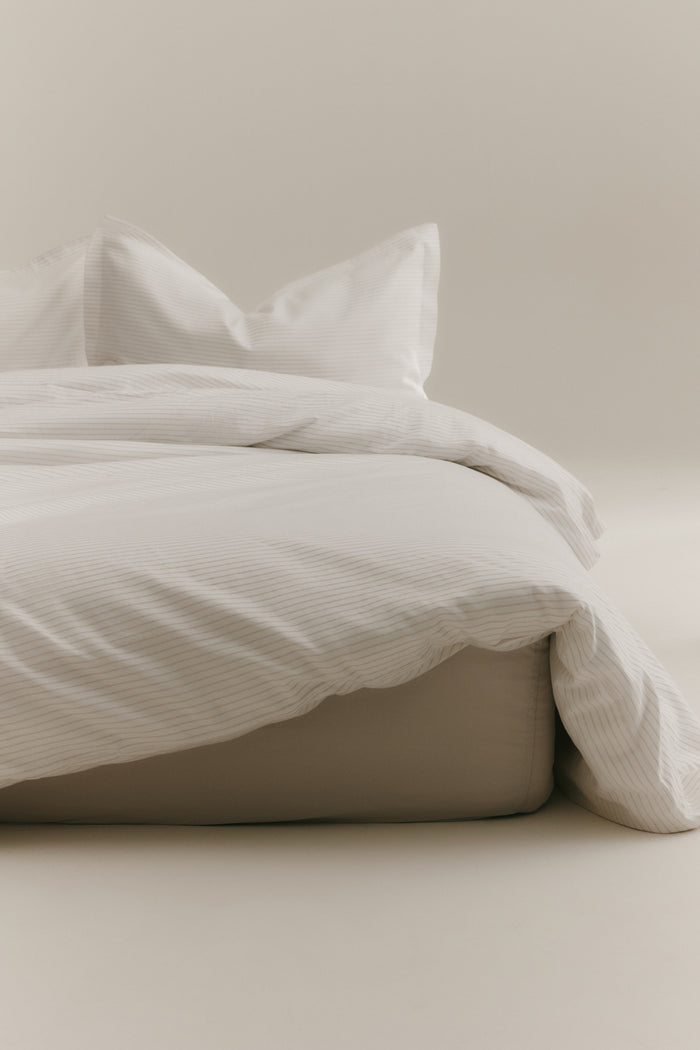 Duvet Cover and Sham Set in Sand/White Microstripe