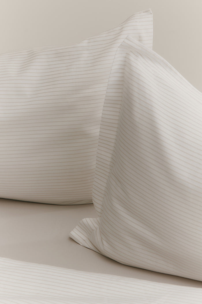 Duvet Cover and Sham Set in Sand/White Microstripe