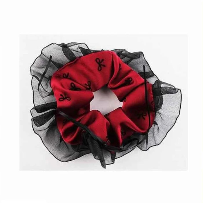 Elegant Tulle-Trim Bow Print Scrunchie - Romantic Mesh Hair Tie for Women & Girls (ITW-217)