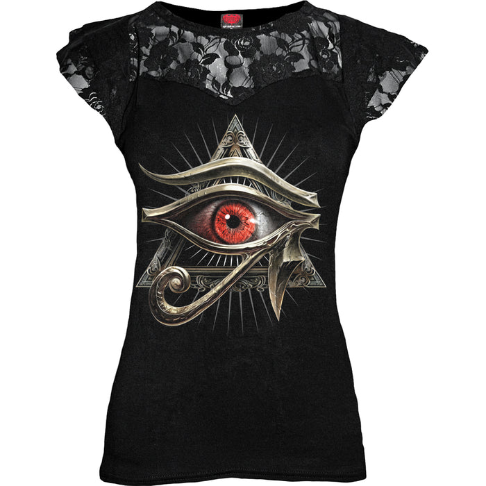 EVIL EYE - Lace Layered Cap Sleeve Top Black