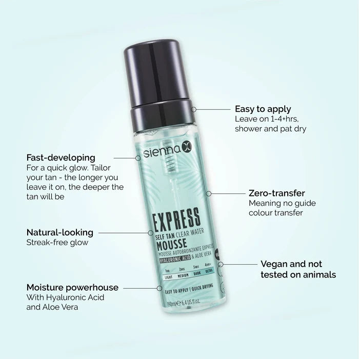 Sienna X Express Self Tan Clear Water Mousse USPs