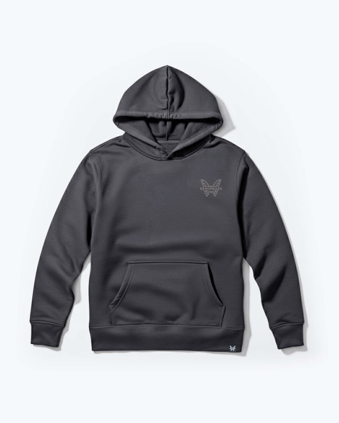 Dark Grey Field Ready Pullover Hoodie - Front View Showing Benchmade Butterfly Logo | Benchmade Knife Co.