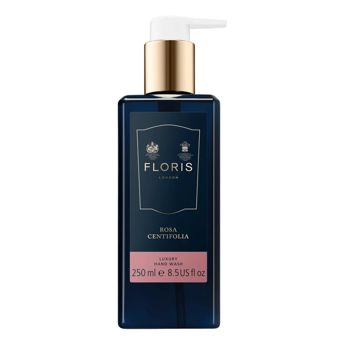 Floris London Rosa Centifolia håndsåpe i 250 ml med mørkeblå flaske og floral duft