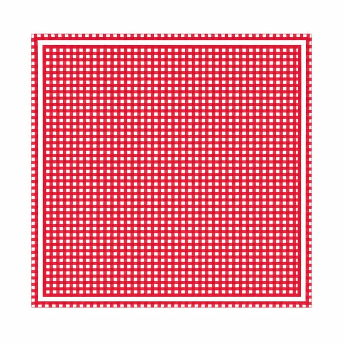 French Picnic Red Gingham Satin Silk Square Scarf