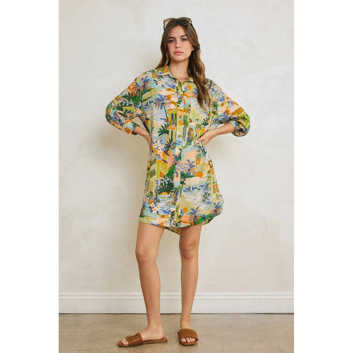 Golden Tide Mini Shirt Dress