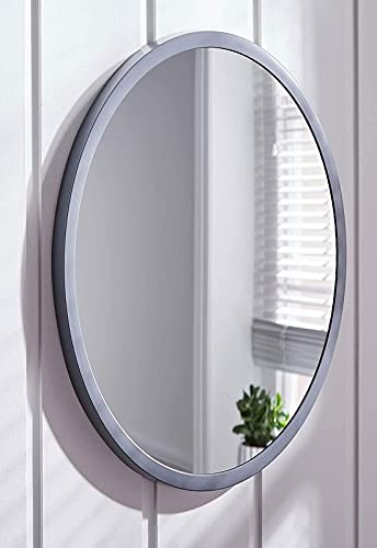 Grey Wood Frame Oval Shape Wall Mirror