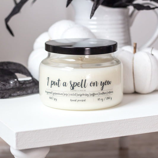 Halloween Candle I put a spell on you - 10 oz | Bergamot + Geranium + Rose + Violet + Raspberry + Saffron + Leather +Vetiver - Jarful House