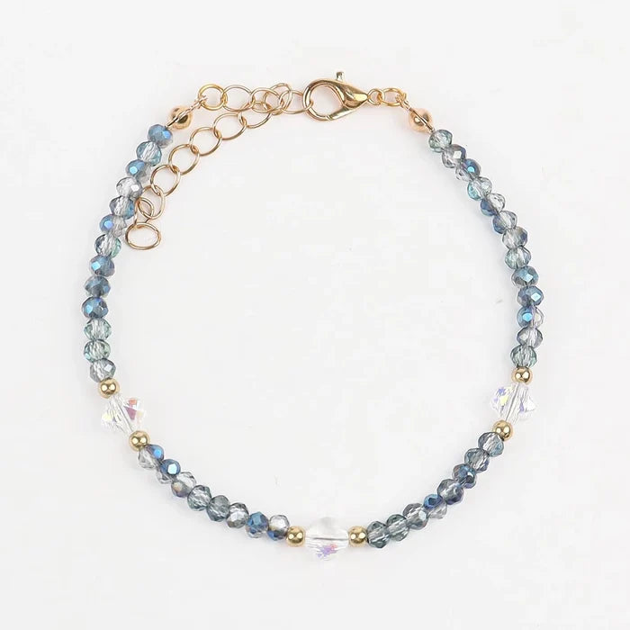 Handmade Glass Bead Bracelet Set – 12-Piece Wholesale Pack (4 Colors, 3 PCS Each) | Genuine Crystal Accent Beaded Bracelets with Adjustable Gold Chain (CB3013)