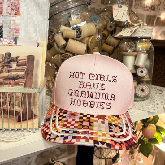 Hot Girls Have Grandma Hobbies Embroidered Print Hat
