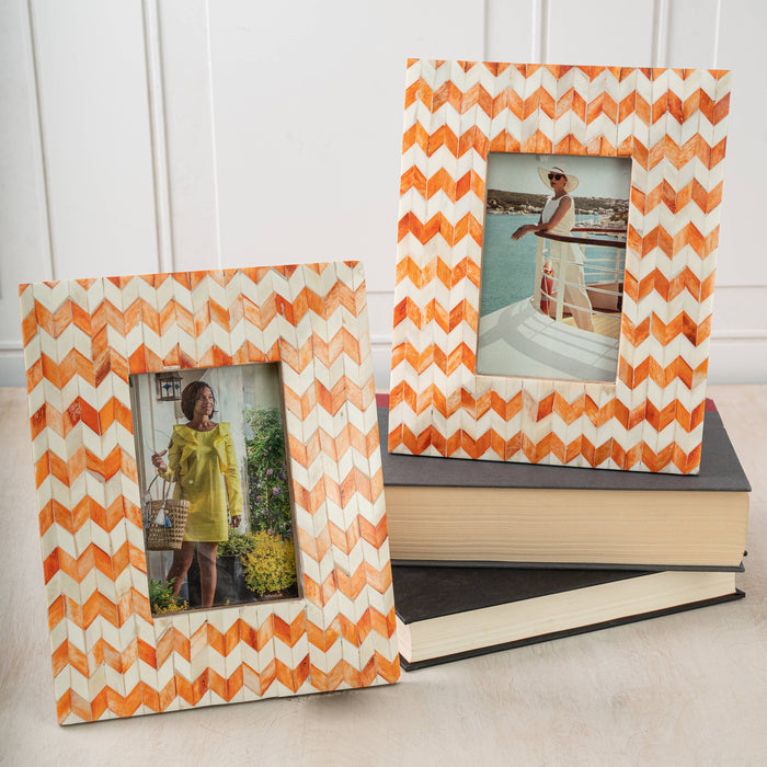 India Handicrafts Inc 4x6 Orange Zig Zag Bone Frame