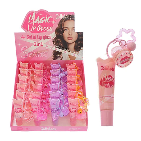 Jollylady 2-in-1 Magic Lip Gloss & Solid Lip Balm Set with keychain (RCS-0735)