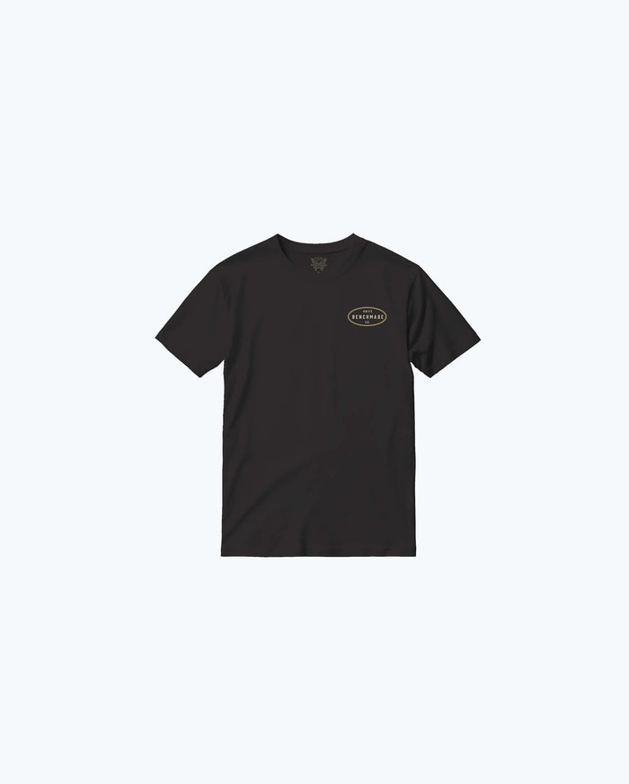 Black Knots SS Tee - Front view flat lay with oval chest logo | Benchmade Knife Co.