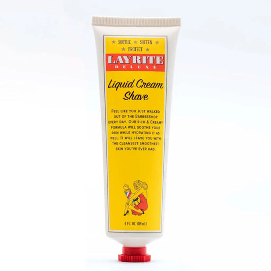 Layrite Liquid Cream Shave tube with yellow label on a white background