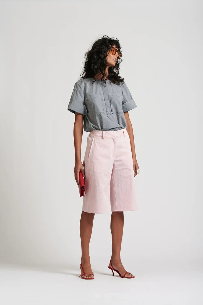Le Weekend Cotton Nylon Shorts in Icy pink by Le Stripe