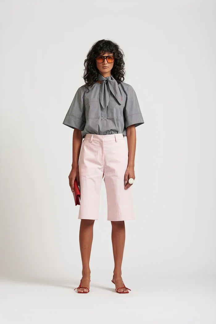 Le Weekend Cotton Nylon Shorts in Icy pink by Le Stripe