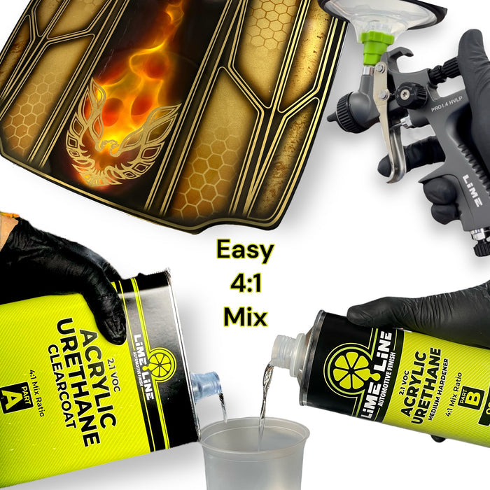 LiME LiNE 2K Clearcoat, Automotive Paint Kit with Hardener, Topcoat For Cars, Trucks and Motorcycles - 1.25 gallon Kit