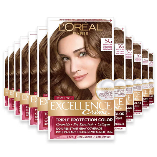 L'Oréal Paris Excellence Crème 5G Medium Golden Brown Permanent Hair Color Kit - 12 Pack