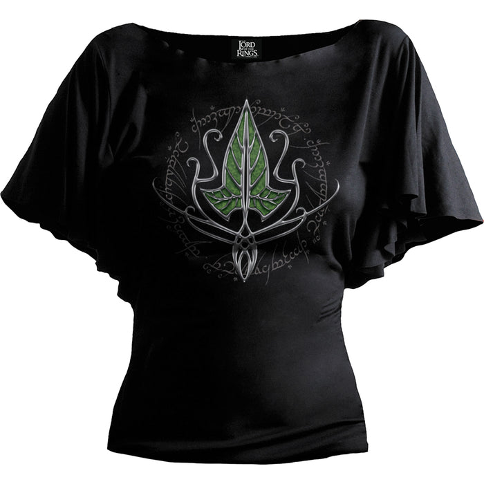 LOTR - FRODO LEAF - Boat Neck Bat Sleeve Top Black