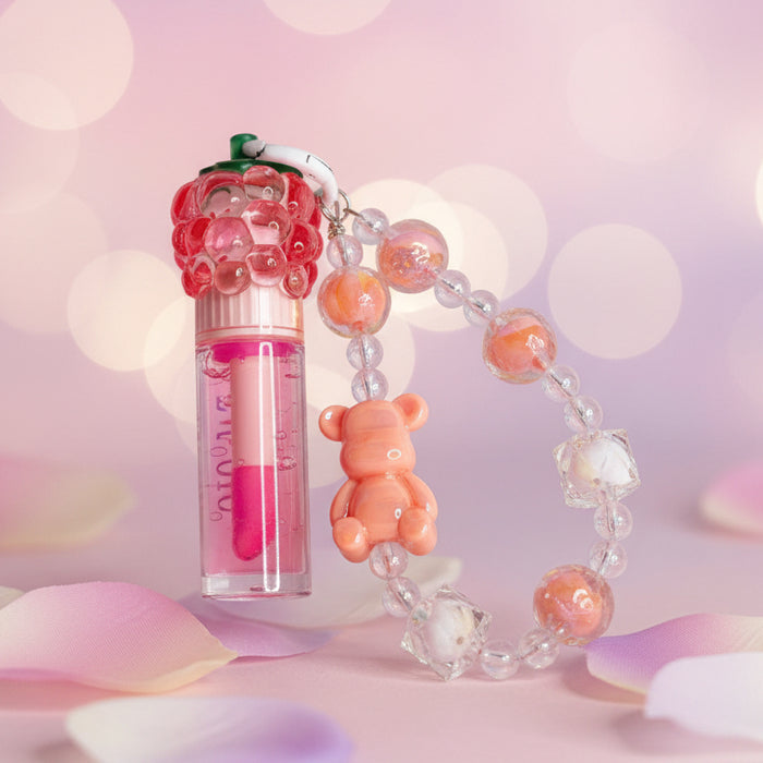 Magic Your Life 12-Piece Kids Lip Gloss Set with Beaded Keychain Straps – Cute Strawberry & Grape Fruit-Shaped Lip Gloss (LC1097)